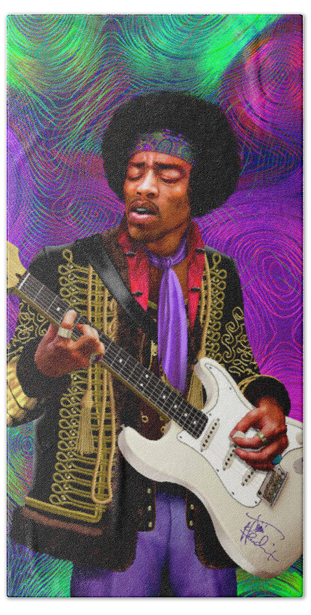 Portrait Bath Towel featuring the painting Jimi Hendrix #1 by David Arrigoni