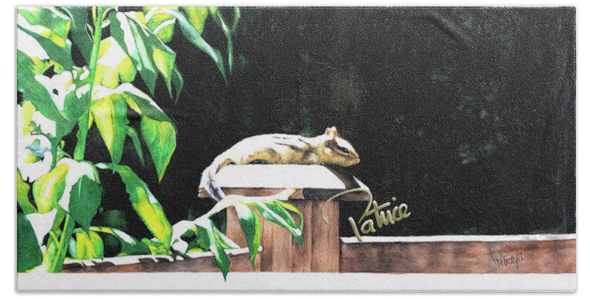 Chipmunk Bath Towel featuring the painting Lazy Summer Days #1 by Patrice Clarkson