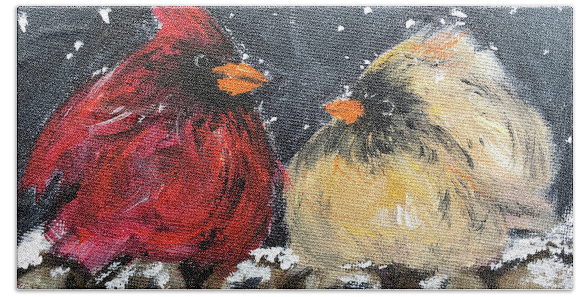 Cardinals Bath Towel featuring the painting Love at First Flight by Roxy Rich