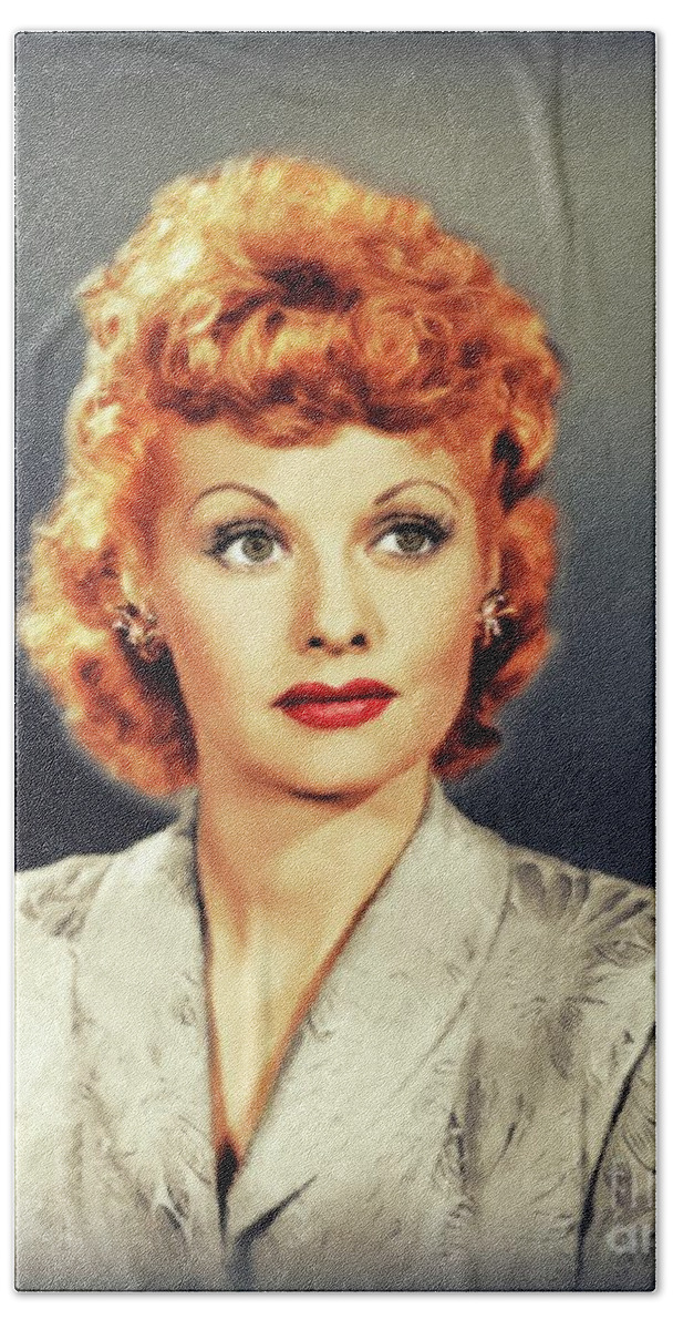 Lucille Hand Towel featuring the painting Lucille Ball, Hollywood Icon #1 by Esoterica Art Agency