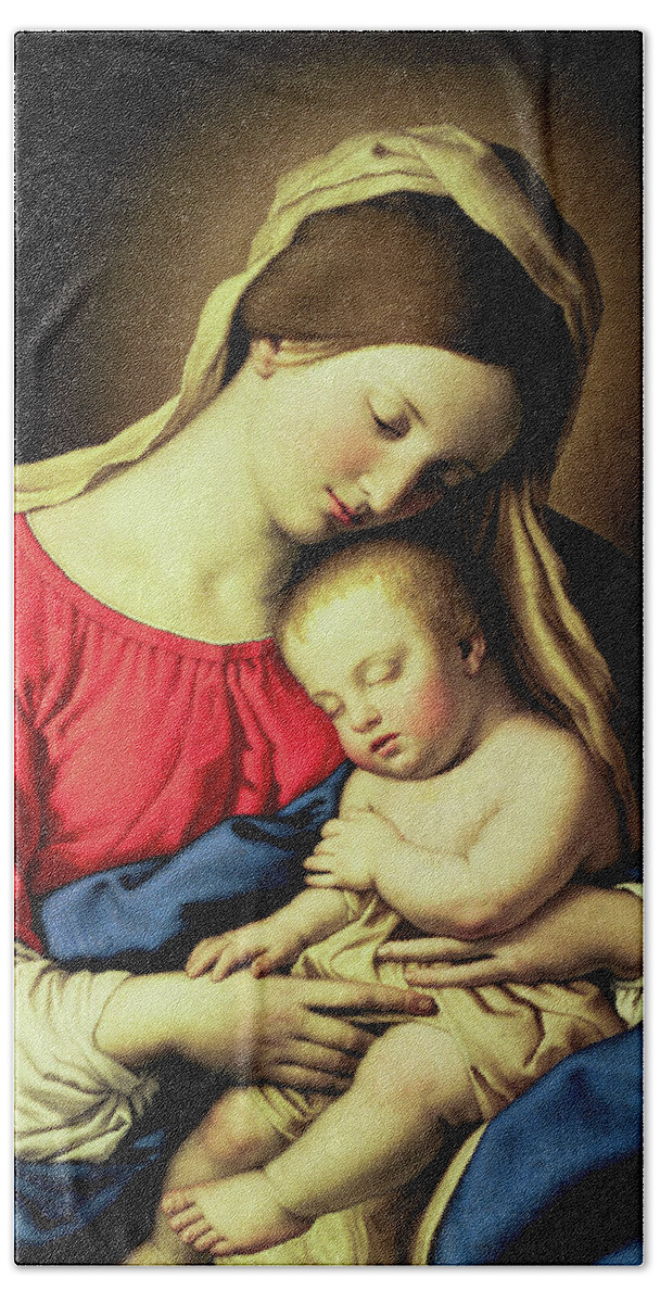 Il Sassoferrato Hand Towel featuring the painting Madonna and Child by Il Sassoferrato