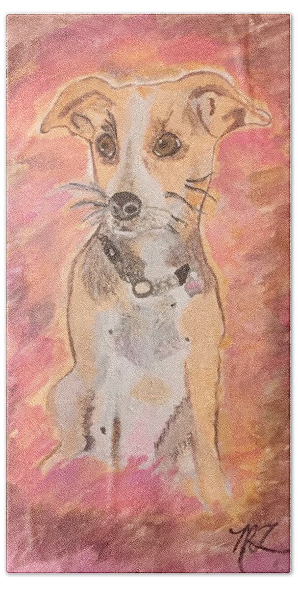 Jamaica Hand Towel featuring the painting Beagle Rescue Dog From Mexico by Melody Fowler