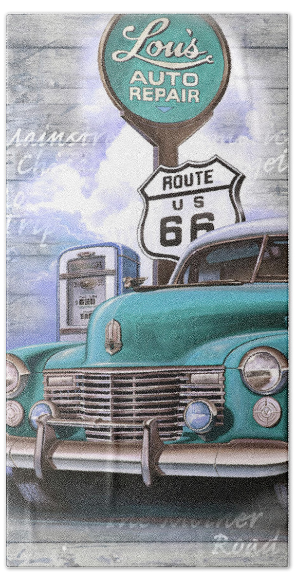 Route 66 Hand Towel featuring the mixed media Mother Road #1 by Georg Huber