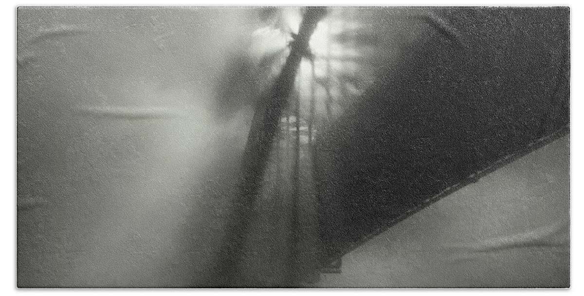 Monochrome Bath Towel featuring the photograph One Morning at the Bridge by Grant Galbraith