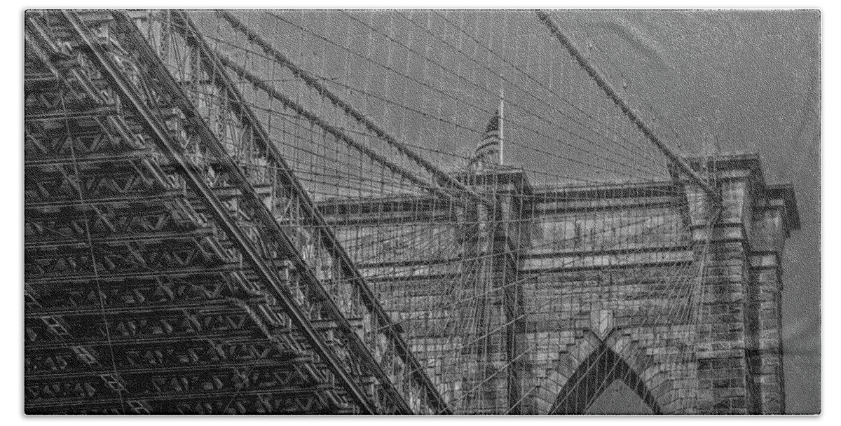 Brooklyn Bridge Bath Towel featuring the photograph Over and Under Brooklyn Bridge #1 by Susan Candelario