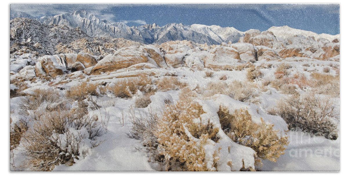 Dave Welling Bath Towel featuring the photograph Panorama Winter Sunrise Alabama Hills Eastern Sierras by Dave Welling