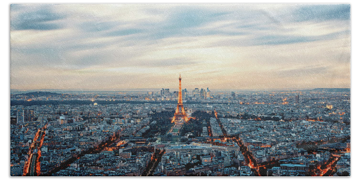 Architecture Bath Towel featuring the photograph Paris Panorama #1 by Manjik Pictures