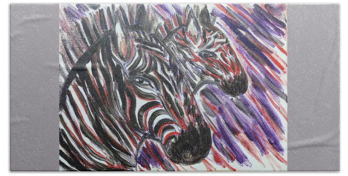 Oil Bath Towel featuring the painting Zebras in abstract by Lisa Koyle