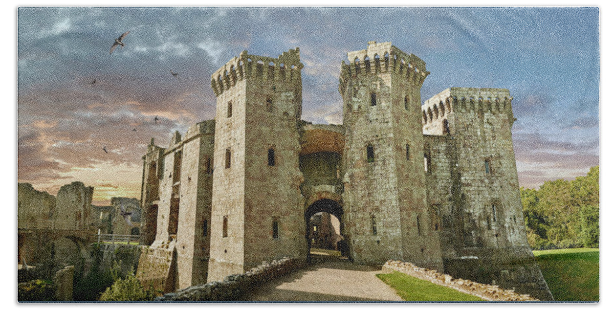 Raglan Castle Hand Towel featuring the photograph Photo of the picturesque Raglan Castle Wales #2 by Paul E Williams