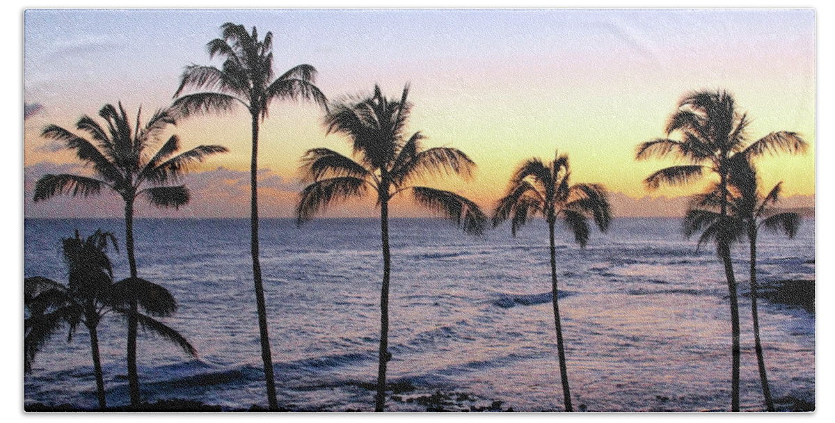 Hawaii Hand Towel featuring the photograph Poipu Palms at Sunset #1 by Robert Carter