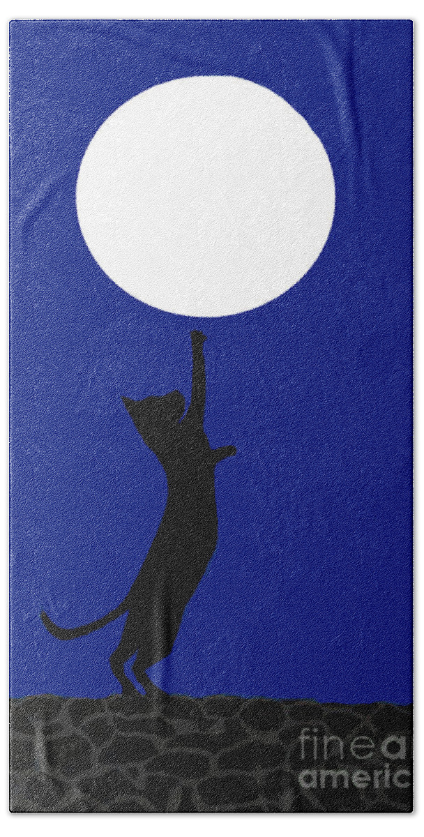 Black Cat Bath Towel featuring the digital art Reaching for the moon by Elaine Hayward
