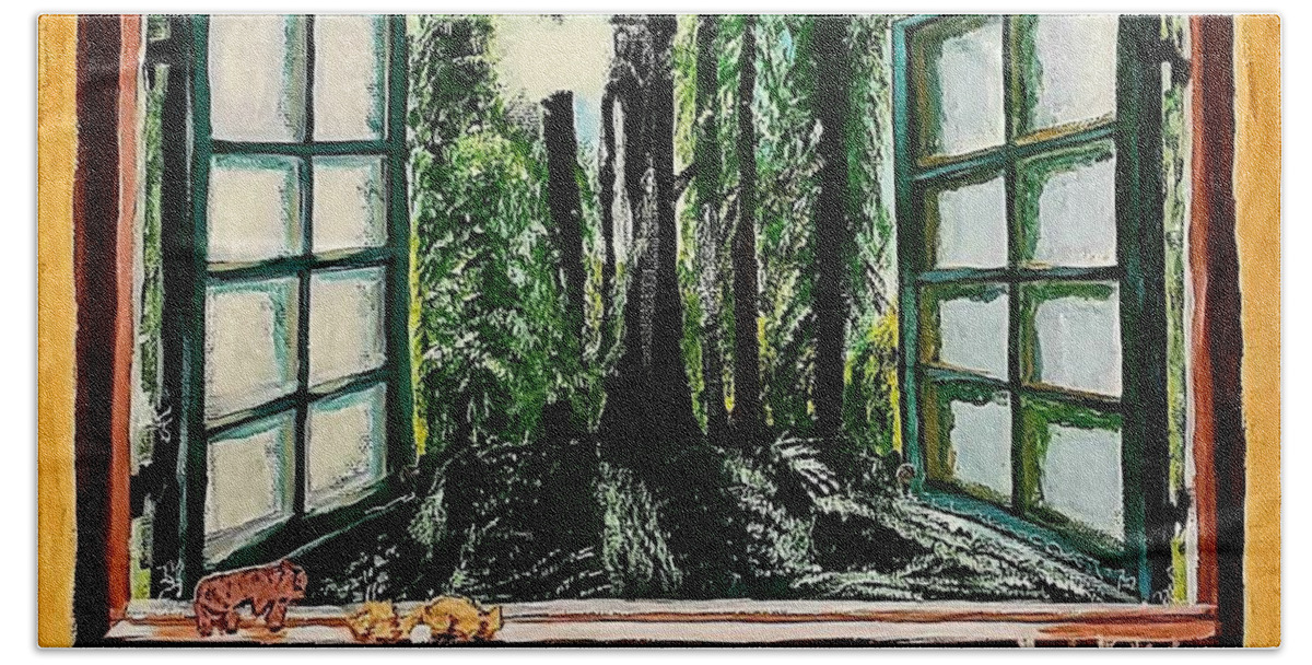 Window Bath Towel featuring the painting Room with a View by Amy Kuenzie