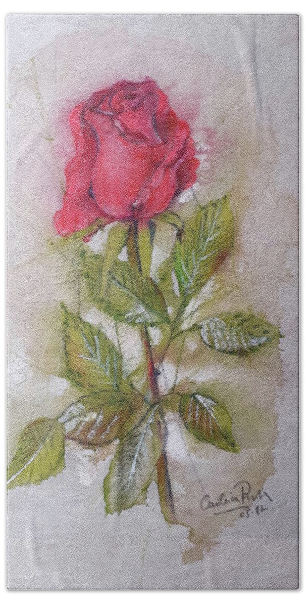 Rose Bath Towel featuring the drawing Rose #2 by Carolina Prieto Moreno