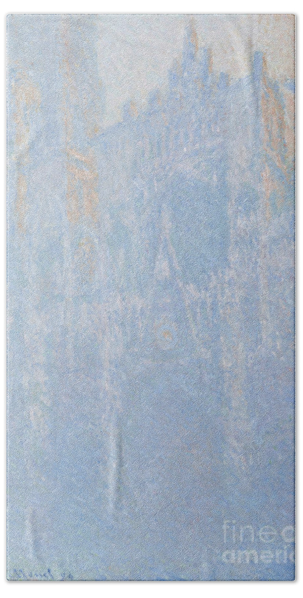Rouen Hand Towel featuring the painting Rouen Cathedral, Portal, Morning Fog by Claude Monet