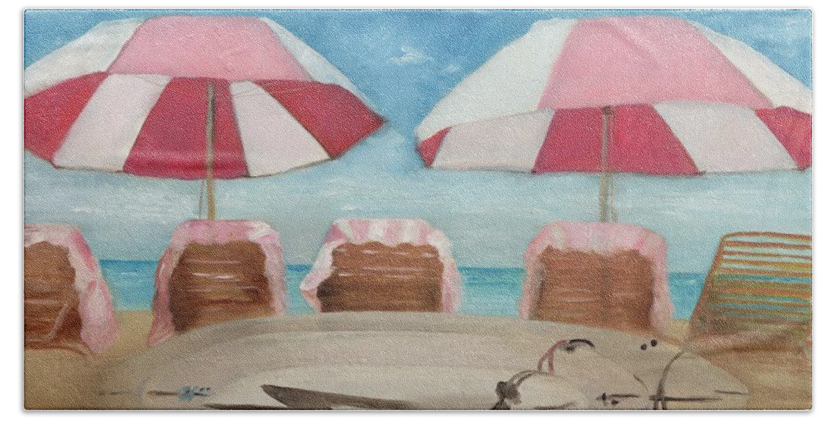 Hawaii Hand Towel featuring the painting Royal Umbrellas by Juliette Becker