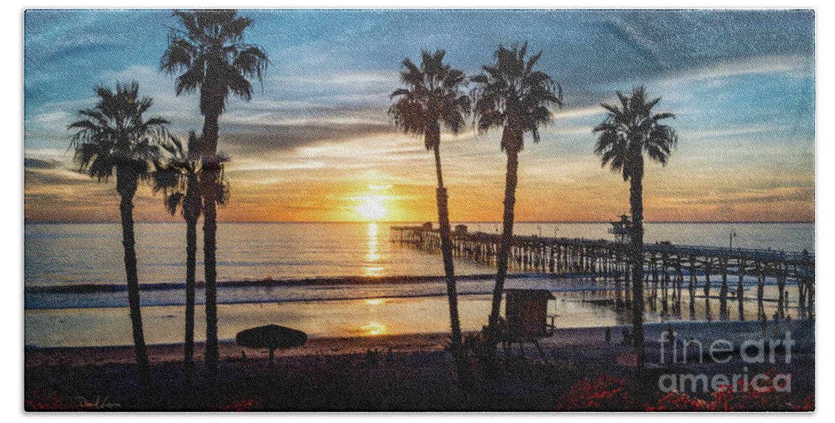Beach Hand Towel featuring the photograph San Clemente Pier at Sunset by David Levin