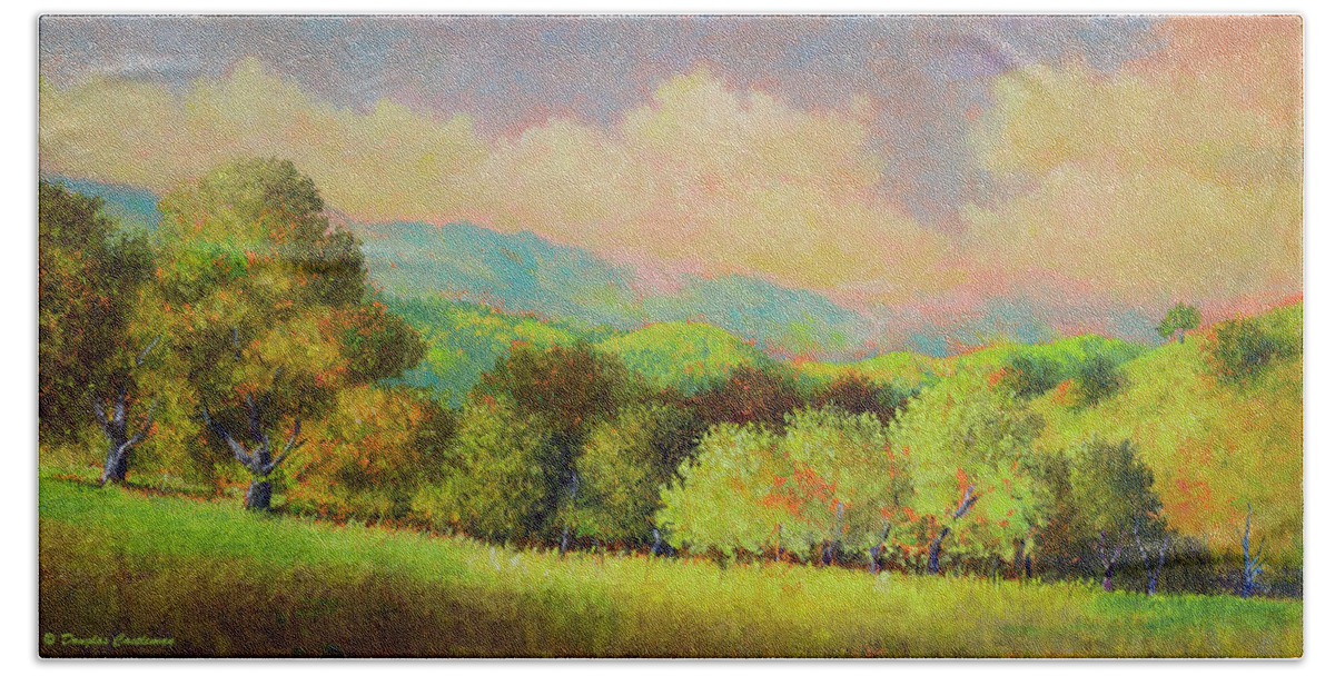 Landscape Bath Towel featuring the painting Santa Ynez Hills #1 by Douglas Castleman