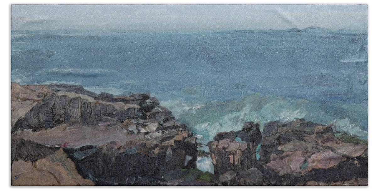 Schoodic Point Bath Towel featuring the painting Schoodic Point - Maine by Jan Dappen