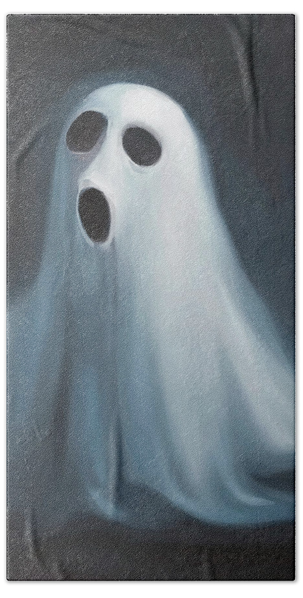 Halloween Hand Towel featuring the painting Set Of Scary Halloween Ghost Paintings, Halloween #1 by Mounir Khalfouf