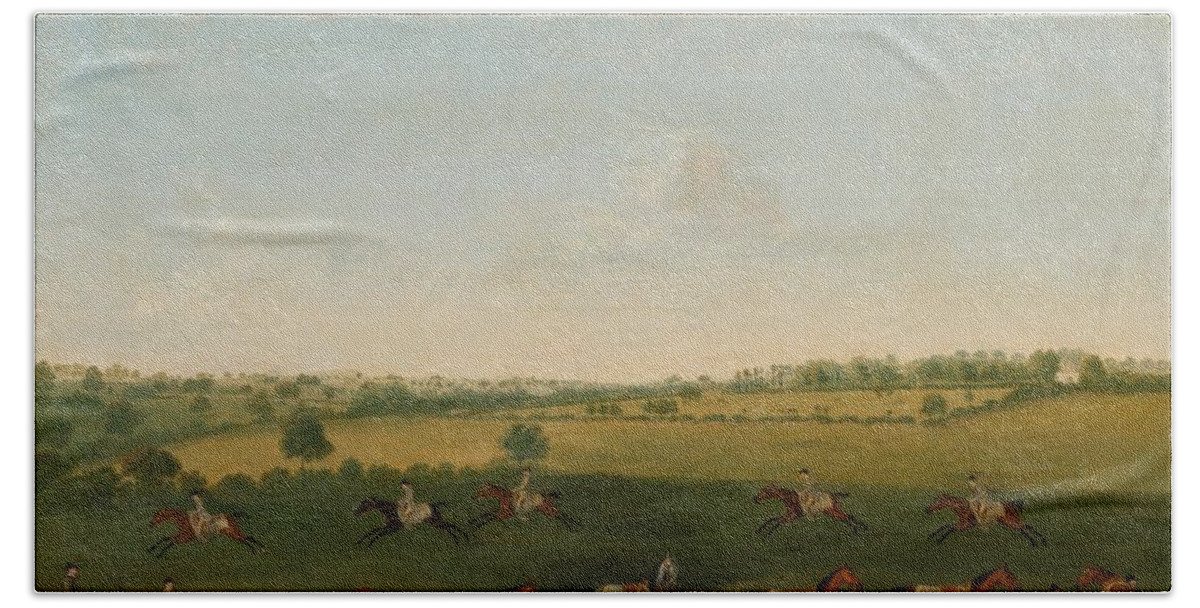 Francis Sartorius Bath Towel featuring the painting Sir Charles Warre Malet's String of Racehorses at Exercise by Francis Sartorius