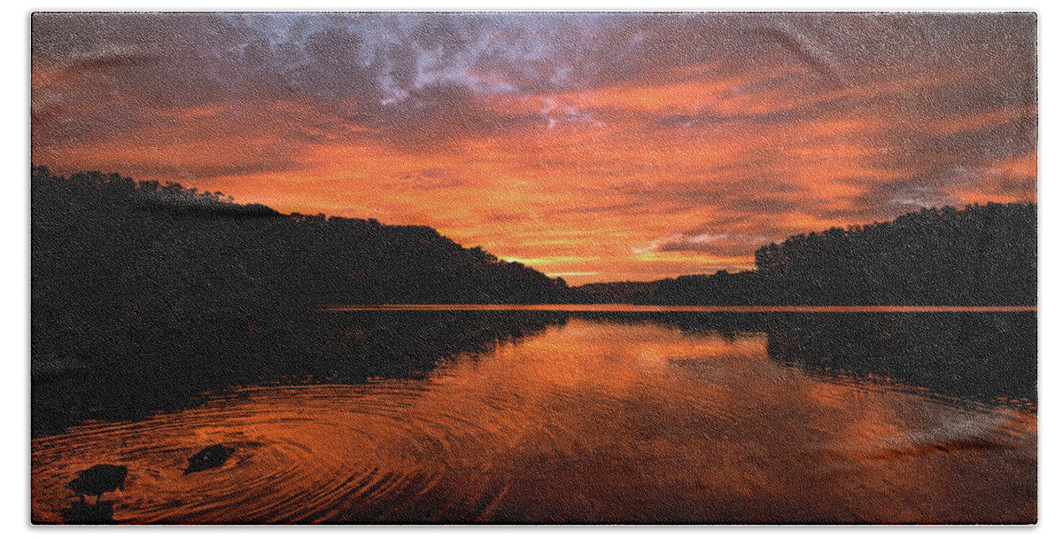 Sunset Hand Towel featuring the photograph Sky on Fire 2 by Linda Villers