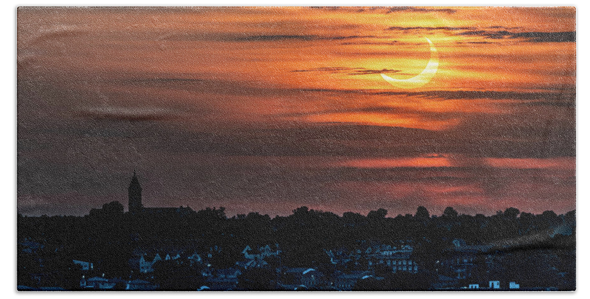 New York Bath Towel featuring the photograph Solar eclipse over Yonkers by Kevin Suttlehan