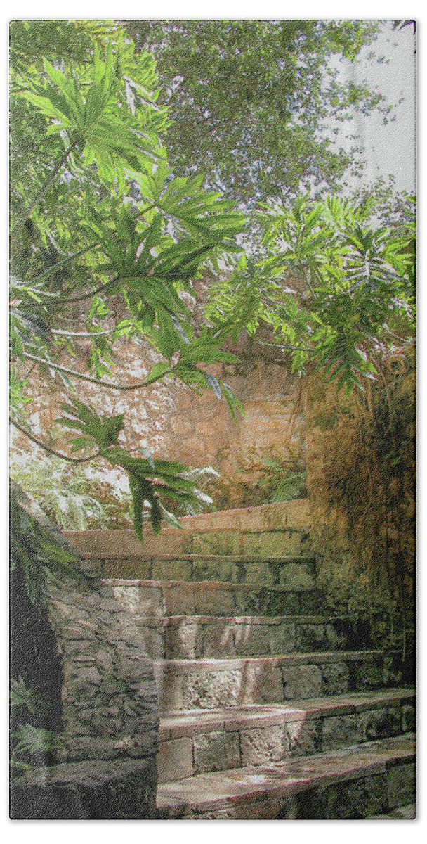 Chichen Itza Bath Towel featuring the photograph Steps near cenote - Chichen Itza #1 by Frank Mari