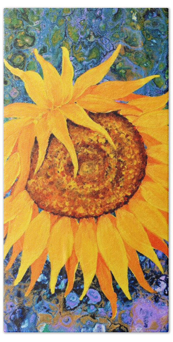 Wall Art Home Décor Sunflower Acrylic Painting Hand Towel featuring the painting Sunflower #1 by Tanya Harr