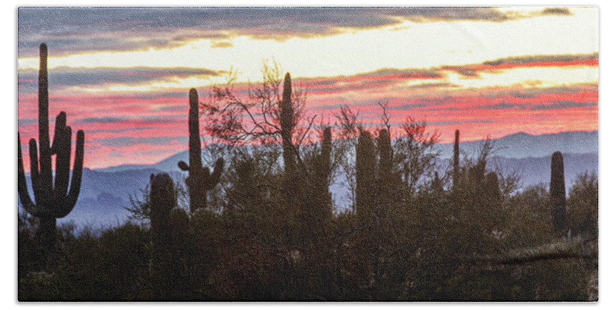  Landscape Bath Towel featuring the photograph Sunrise - Saguaro National Park #1 by William Rainey