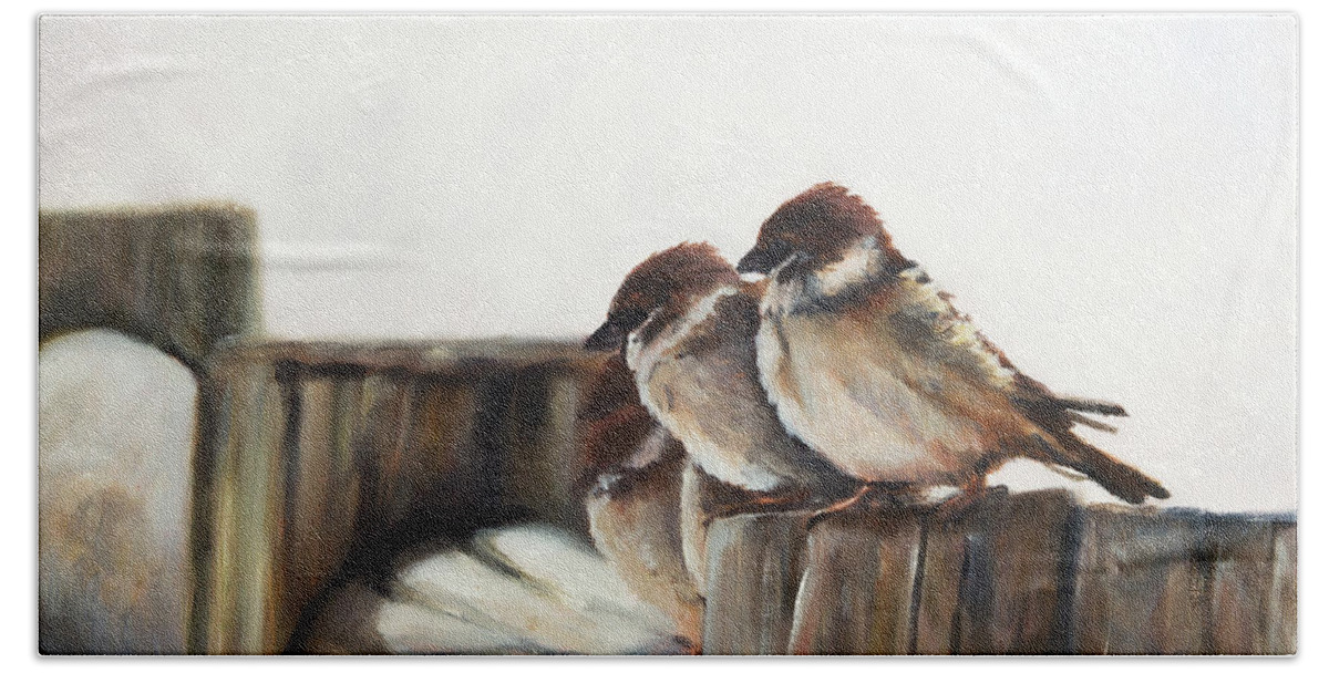 Sparrows Hand Towel featuring the painting Taking a Break by Kirsty Rebecca