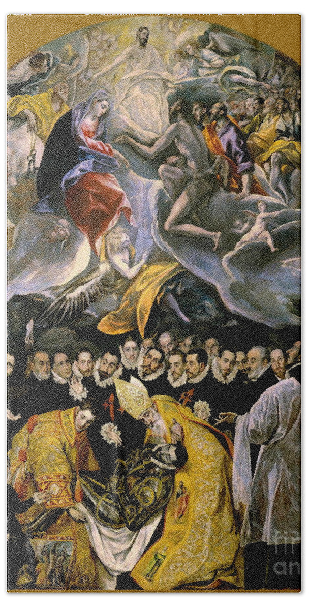 The Burial Of Count Orgaz Hand Towel featuring the painting The Burial of Count Orgaz #1 by El Greco