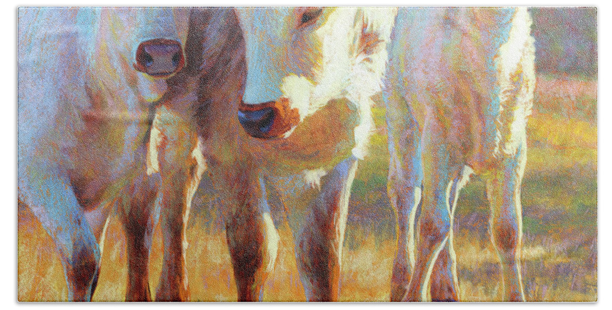 Longhorn Hand Towel featuring the pastel The Lost Prince #1 by Rita Kirkman