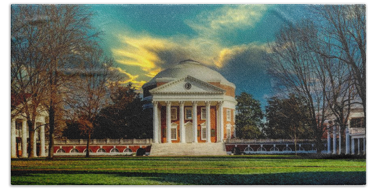 University Of Virginia Bath Towel featuring the photograph The University Of Virginia Rotunda At Sunset #3 by Mountain Dreams