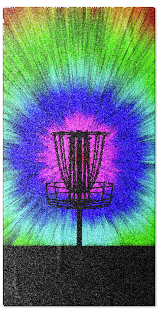 Disc Golf Bath Towel featuring the digital art Tie Dye Disc Golf Basket #1 by Phil Perkins