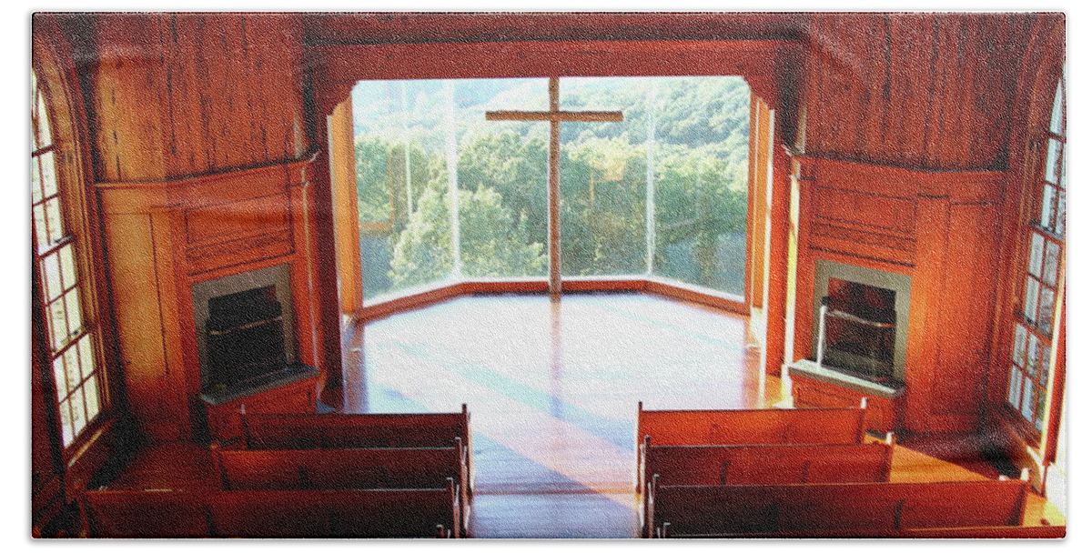 Table Rock Lake Bath Towel featuring the photograph Top of the Rock Stone Chapel #1 by Lens Art Photography By Larry Trager