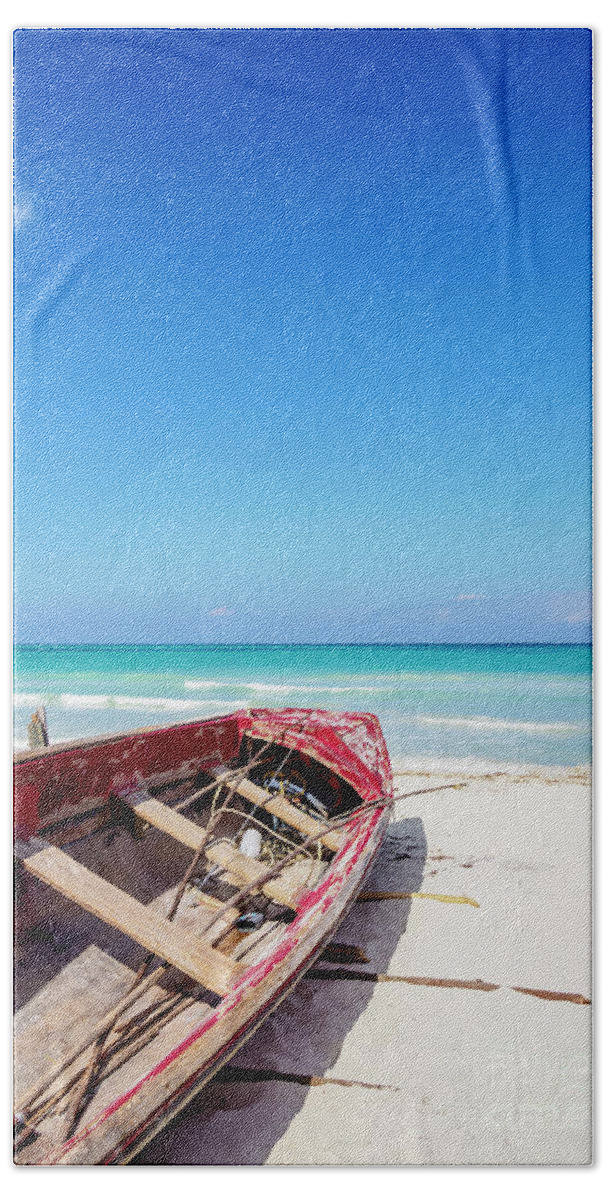 Traditional Fishing Boat at Seven Mile Beach, Long Bay, Negril,  Westmoreland Parish, Jamaica #1 Bath Towel