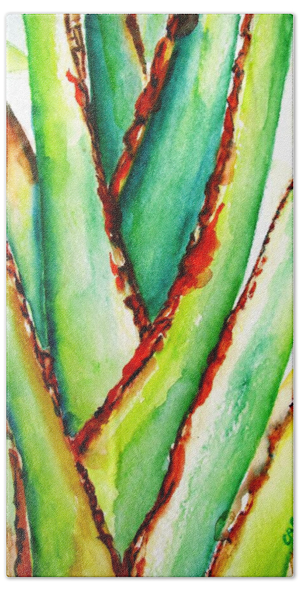 Travelers Palm Bath Towel featuring the painting Travelers Palm Trunk #1 by Carlin Blahnik CarlinArtWatercolor