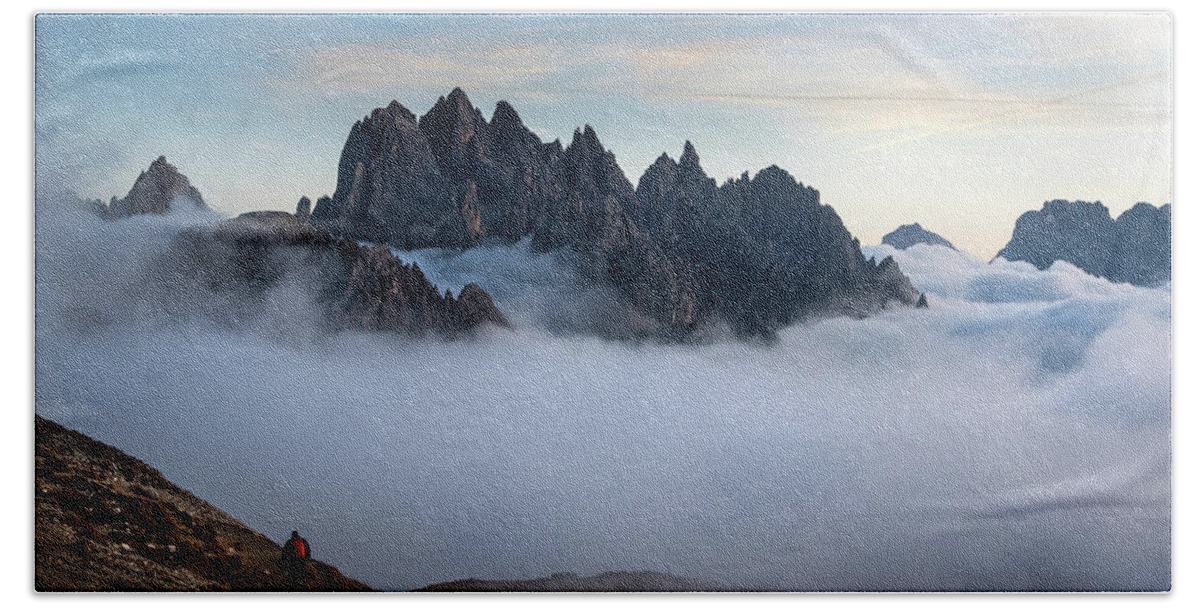Dolomites Bath Towel featuring the photograph Mountain peaks above the clouds by Michalakis Ppalis
