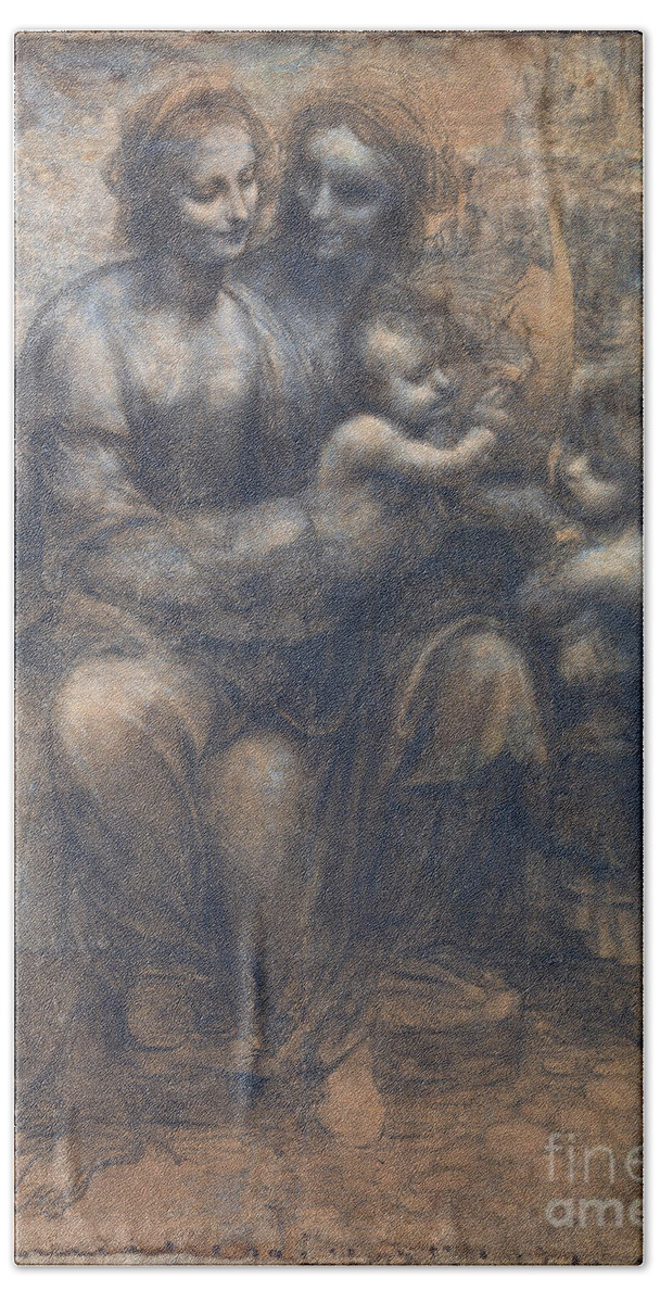 1499 Hand Towel featuring the drawing Virgin And Child #1 by Leonardo da Vinci