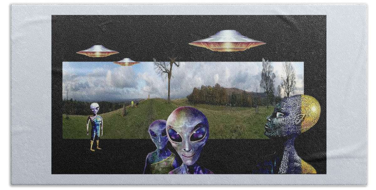 Visitors Bath Towel featuring the digital art Alien Visitors by Hartmut Jager
