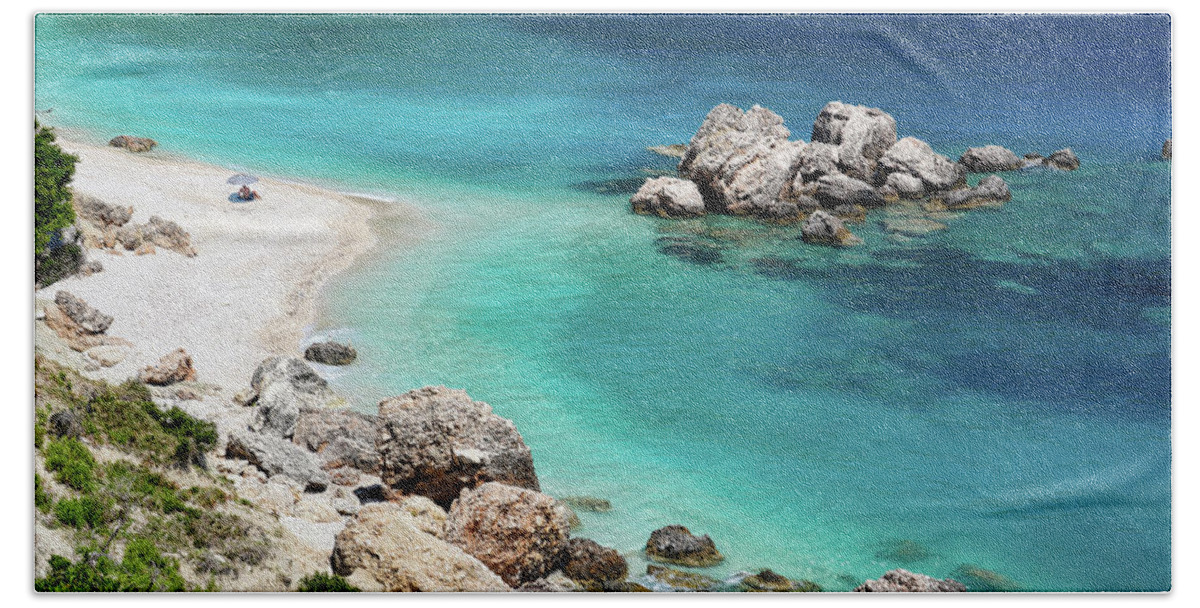 Vouti Hand Towel featuring the photograph Vouti beach in Kefalonia, Greece #1 by Constantinos Iliopoulos