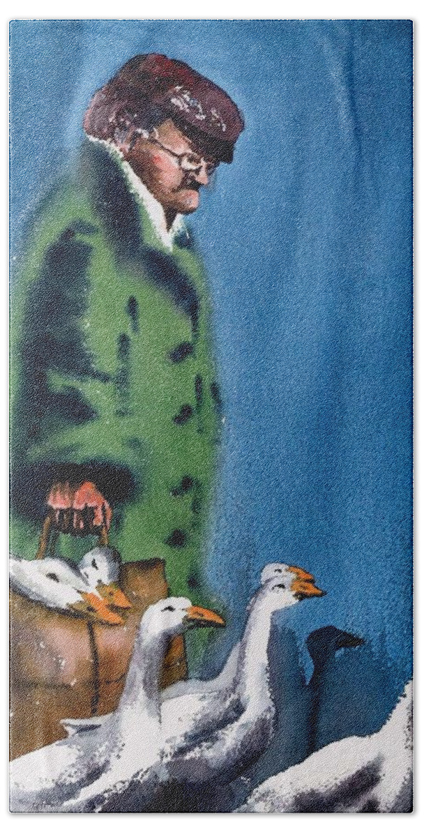  Bath Towel featuring the painting Walkies #1 by Val Byrne