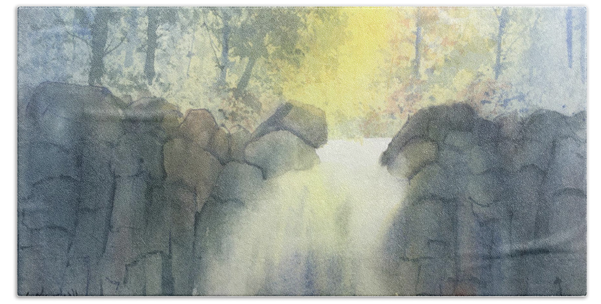 Watercolor Bath Towel featuring the painting Waterfall #1 by Glenn Marshall