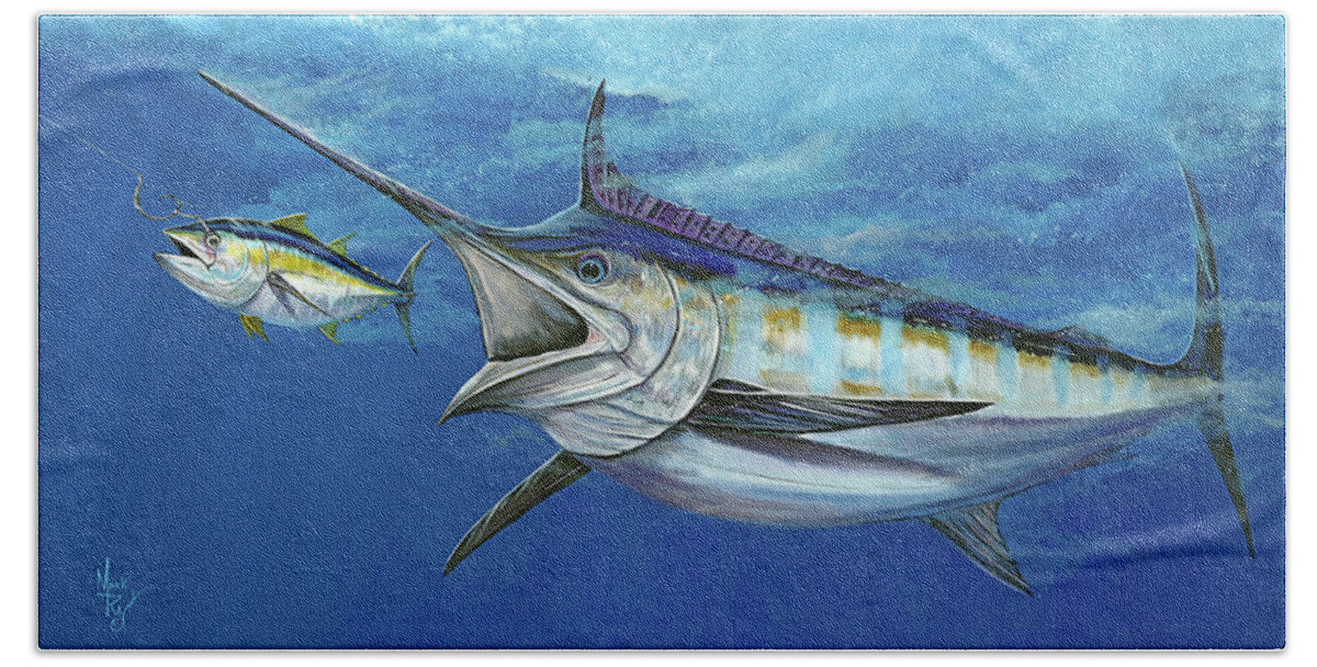  Marlin Hand Towel featuring the painting Wide Open #1 by Mark Ray