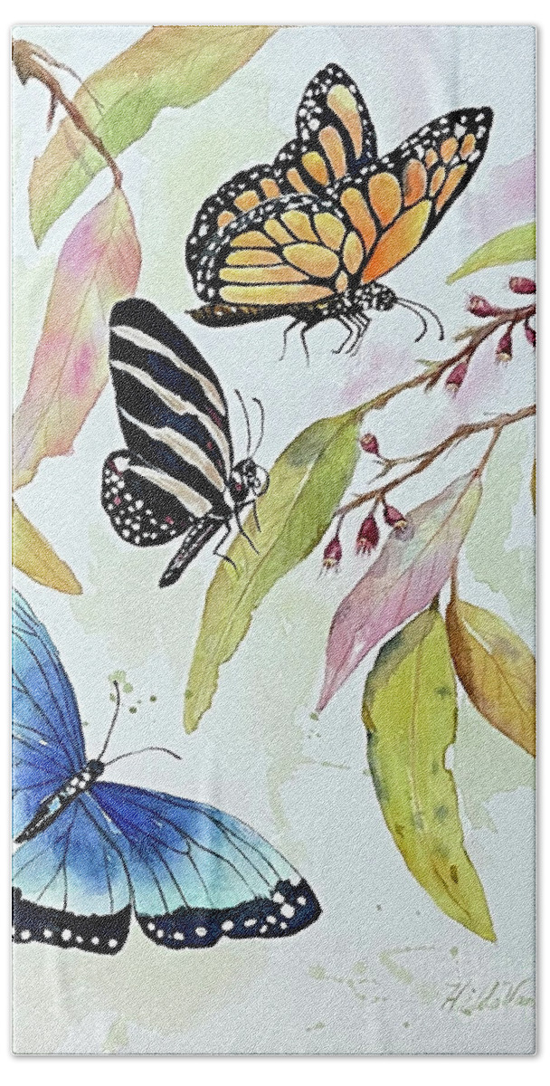 Butterflies Hand Towel featuring the painting Wild Butterflies #1 by Hilda Vandergriff