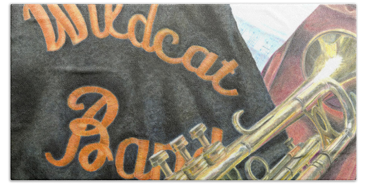 Wildcat Band Hand Towel featuring the pastel Wildcat Band #1 by Chris Naggy