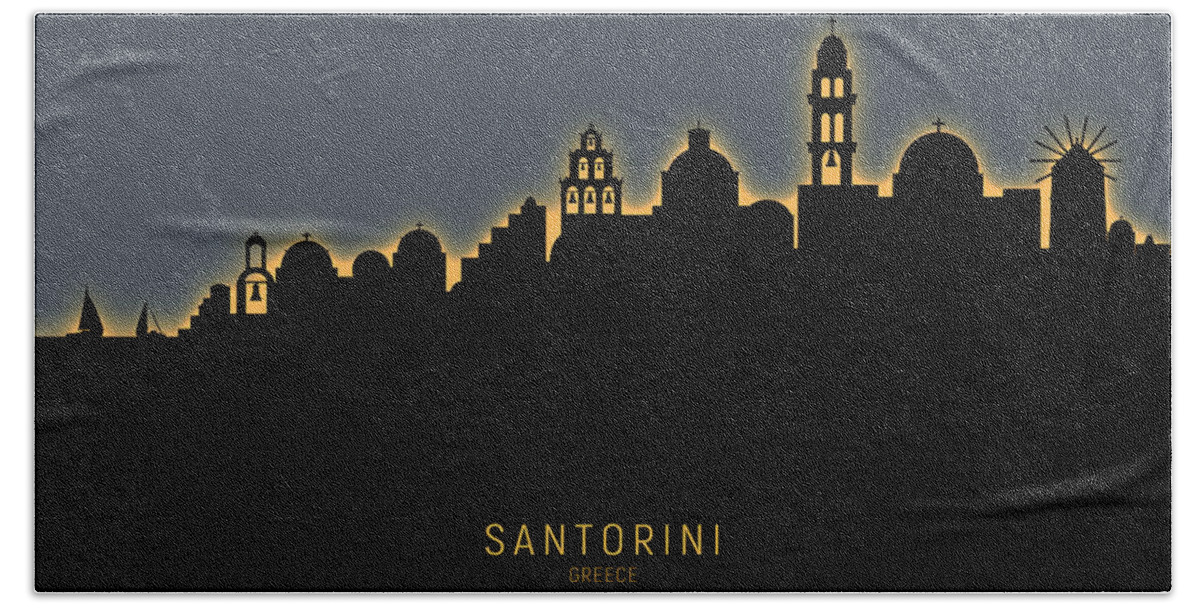 Santorini Hand Towel featuring the digital art Santorini Skyline #10 by Michael Tompsett
