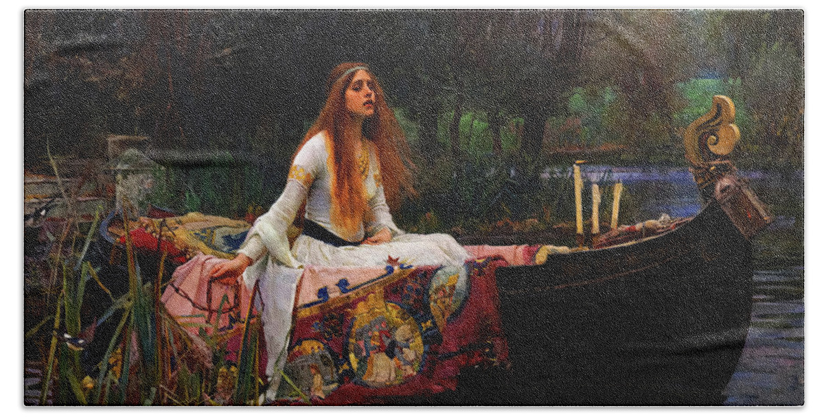 The Lady Of Shalott Bath Towel featuring the painting The Lady of Shalott #10 by John William Waterhouse