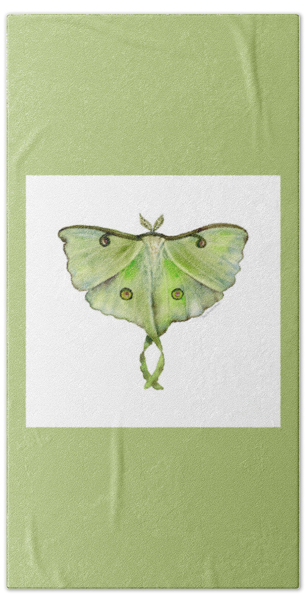 Green Butterfly Bath Towel featuring the painting 100 Luna Moth by Amy Kirkpatrick