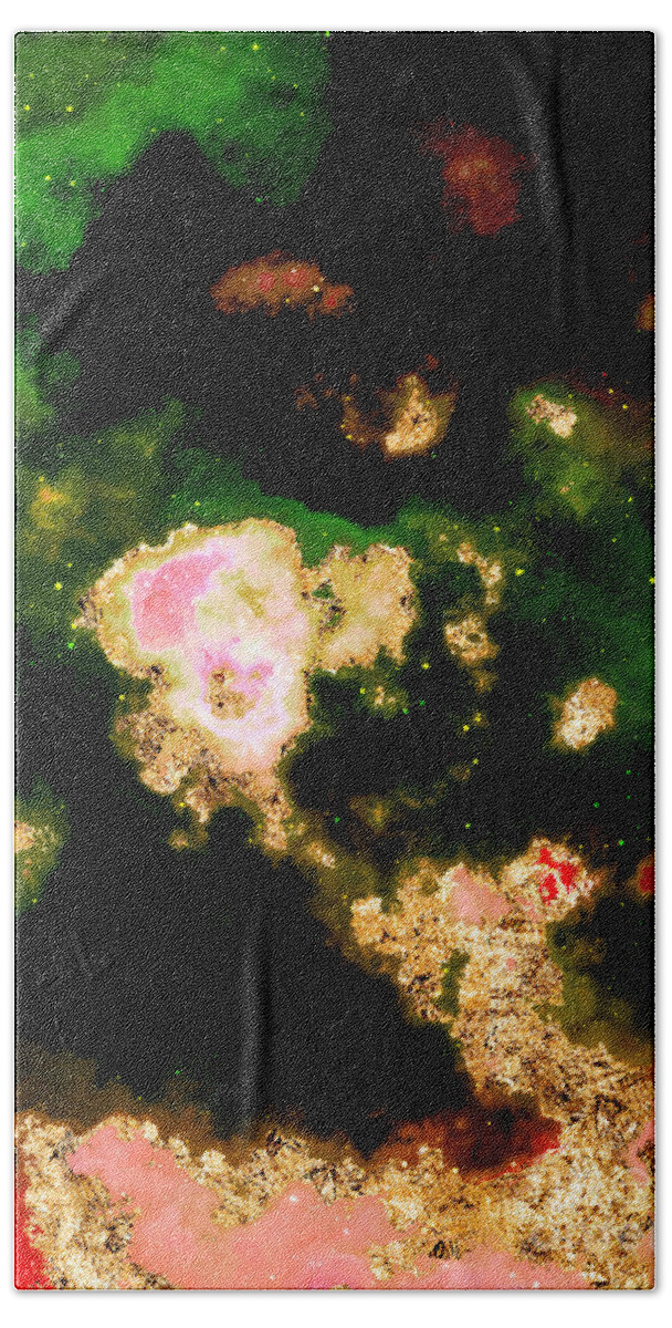Holyrockarts Bath Towel featuring the mixed media 100 Starry Nebulas in Space Abstract Digital Painting 014 by Holy Rock Design